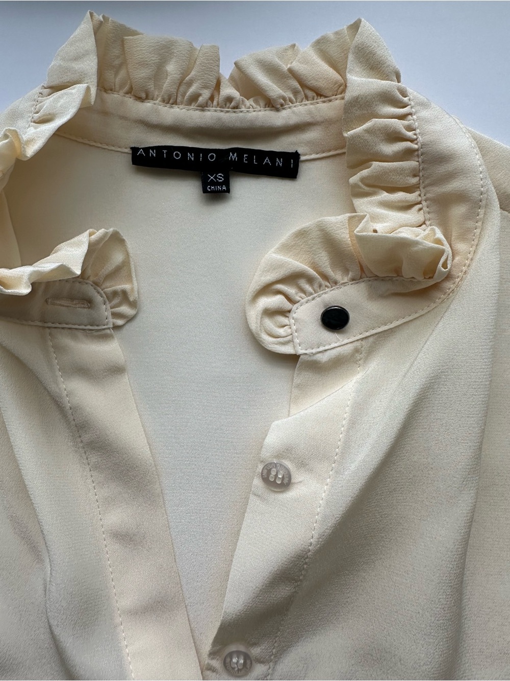ANTONIO MELANI Cream Ruffle Collar Silk Blouse - Picture 5 of 7